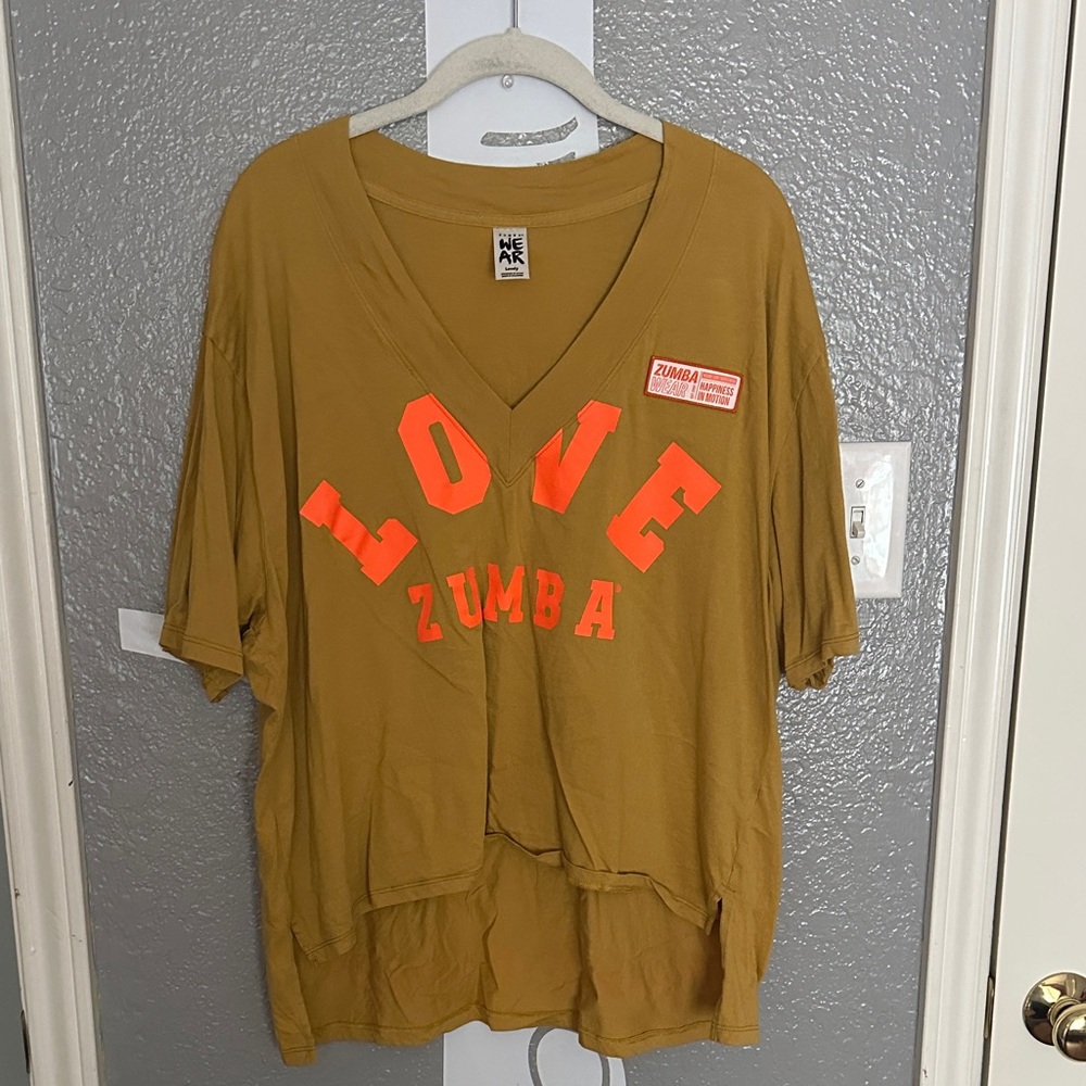 Zumba Fitness Olive Tee with Pink Accents